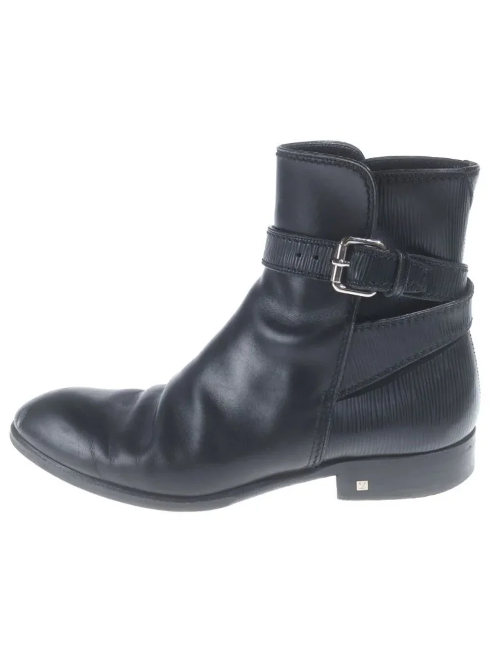 Louis Vuitton Side Gore Ankle Boots Epi Leather Black 7